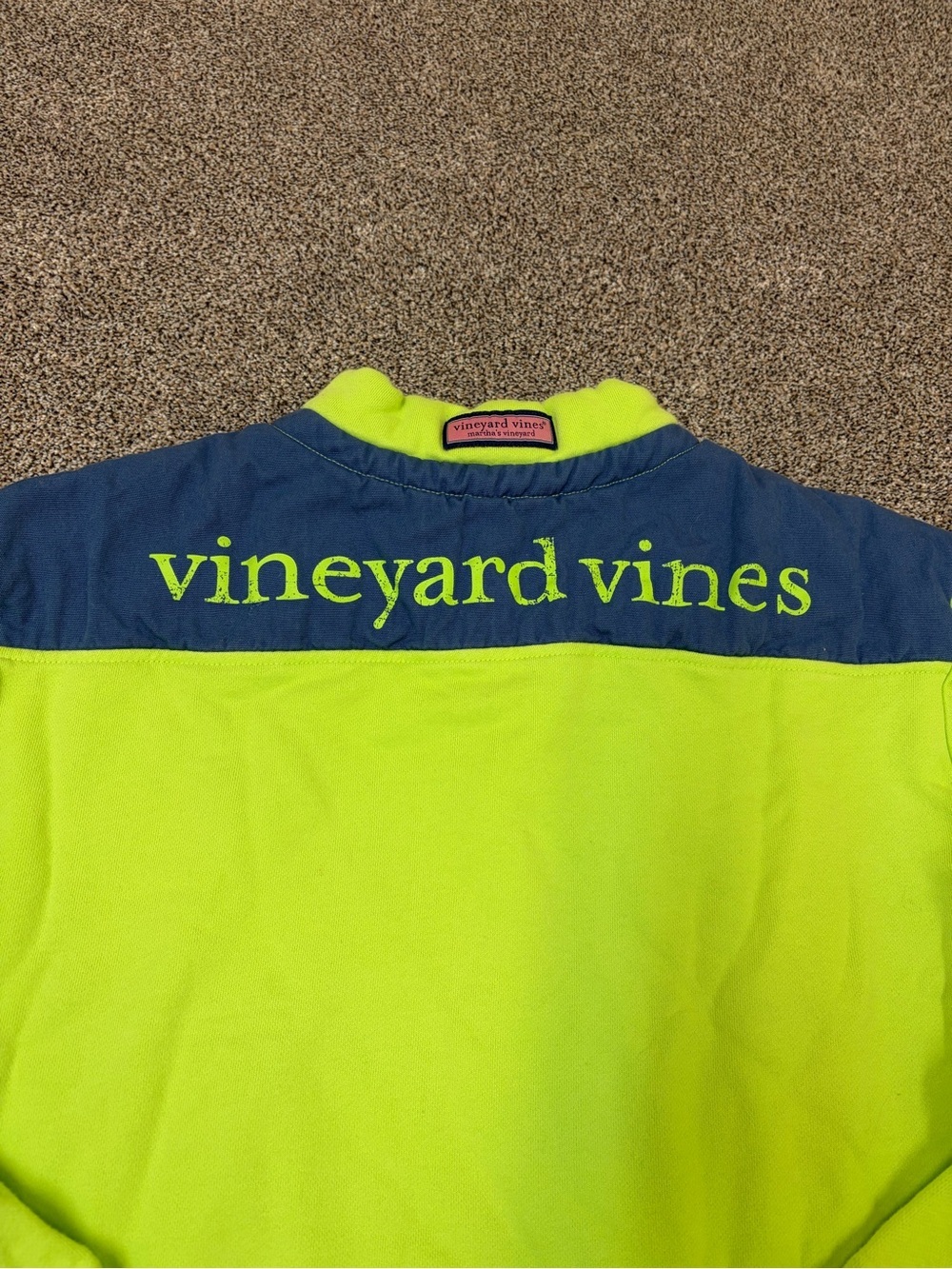 Vineyard Vines Neon Lime Quarter-Zip Sweater with Navy Yoke - Picture 5 of 5